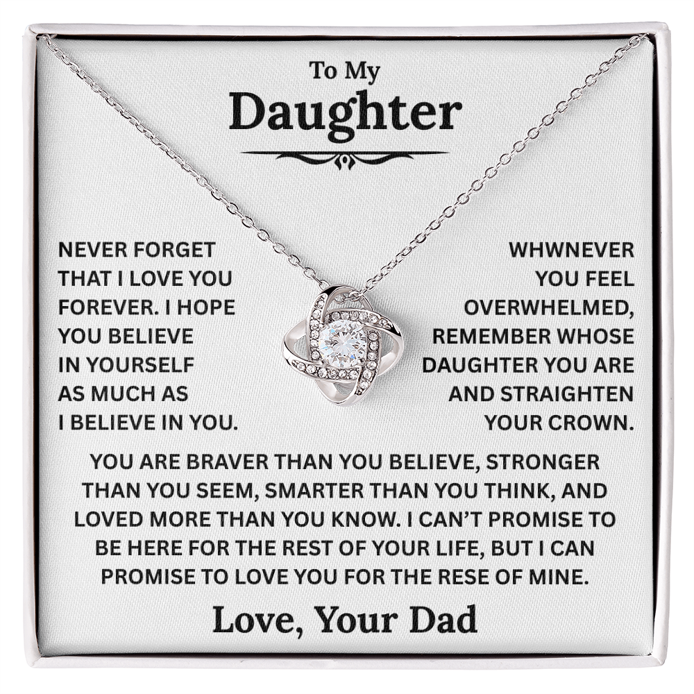 Beautiful Daughter Gift, "Never Forget That I Love You" Love Knot Necklace