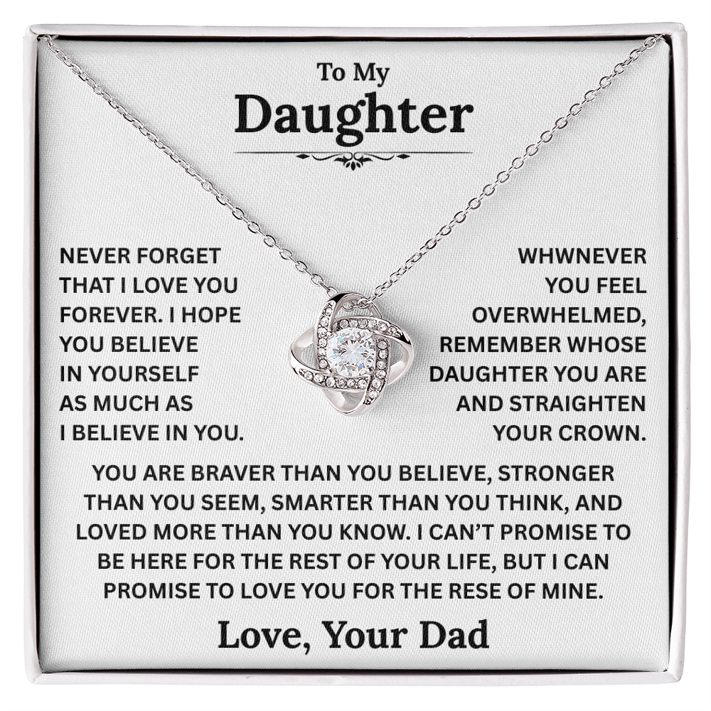 Beautiful Daughter Gift, "Never Forget That I Love You" Love Knot Necklace