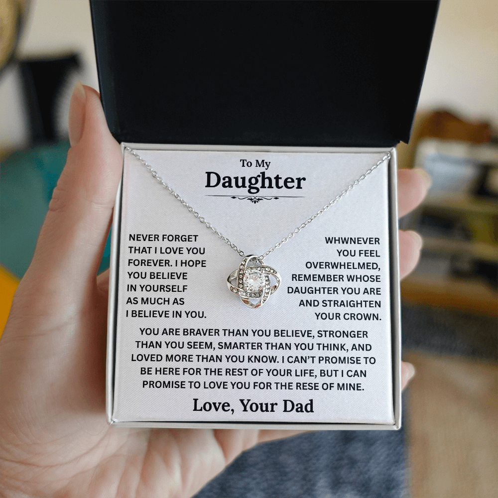 Beautiful Daughter Gift, "Never Forget That I Love You" Love Knot Necklace