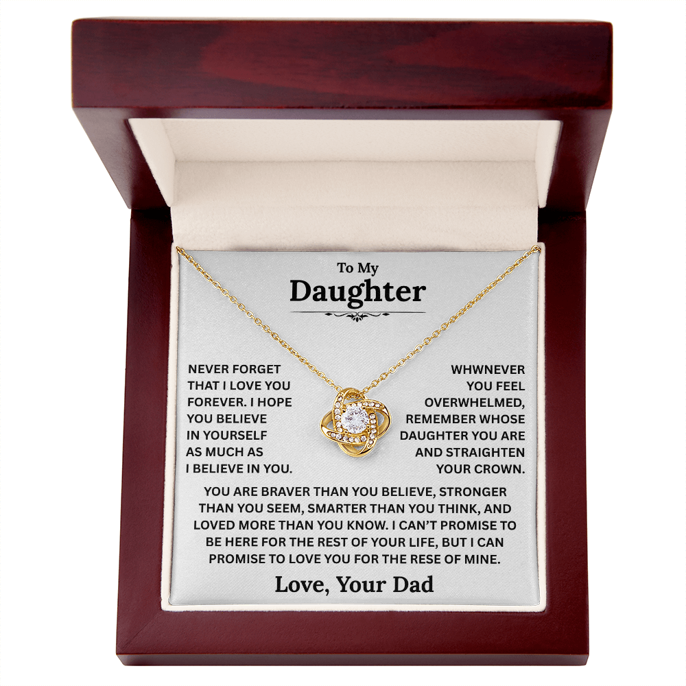 Beautiful Daughter Gift, "Never Forget That I Love You" Love Knot Necklace