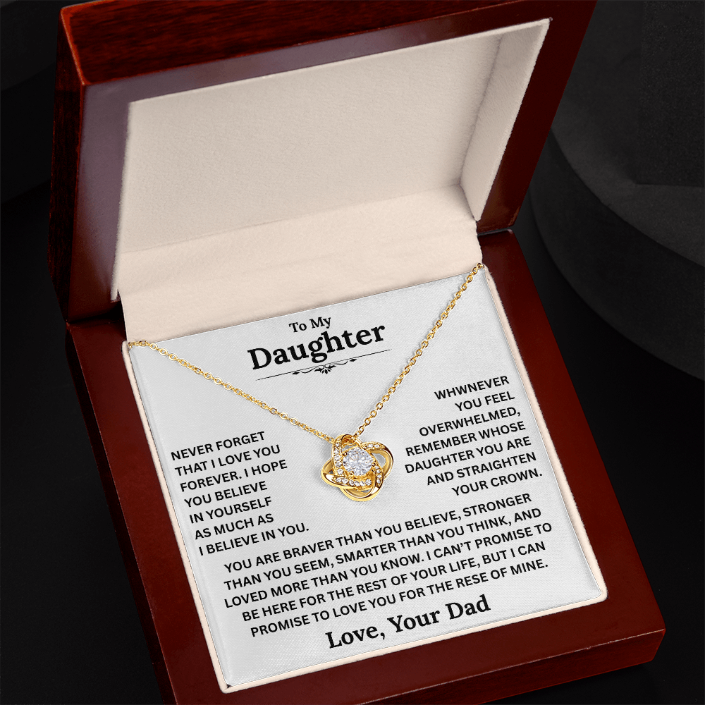 Beautiful Daughter Gift, "Never Forget That I Love You" Love Knot Necklace