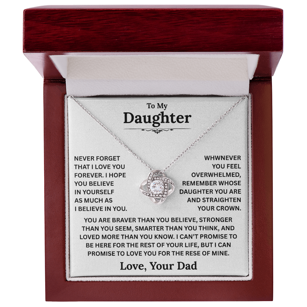 Beautiful Daughter Gift, "Never Forget That I Love You" Love Knot Necklace