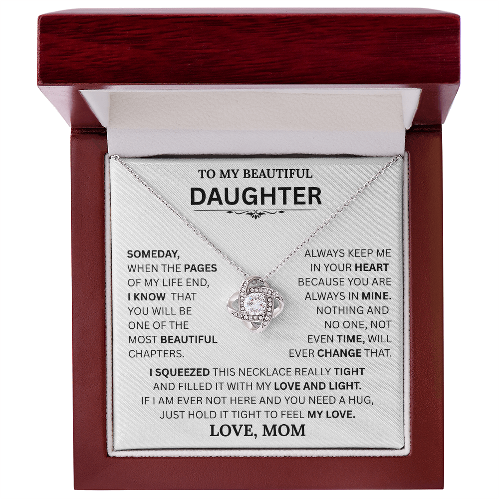 Beautiful Daughter Gift, "Time will never change my love for you" Love Knot Necklace