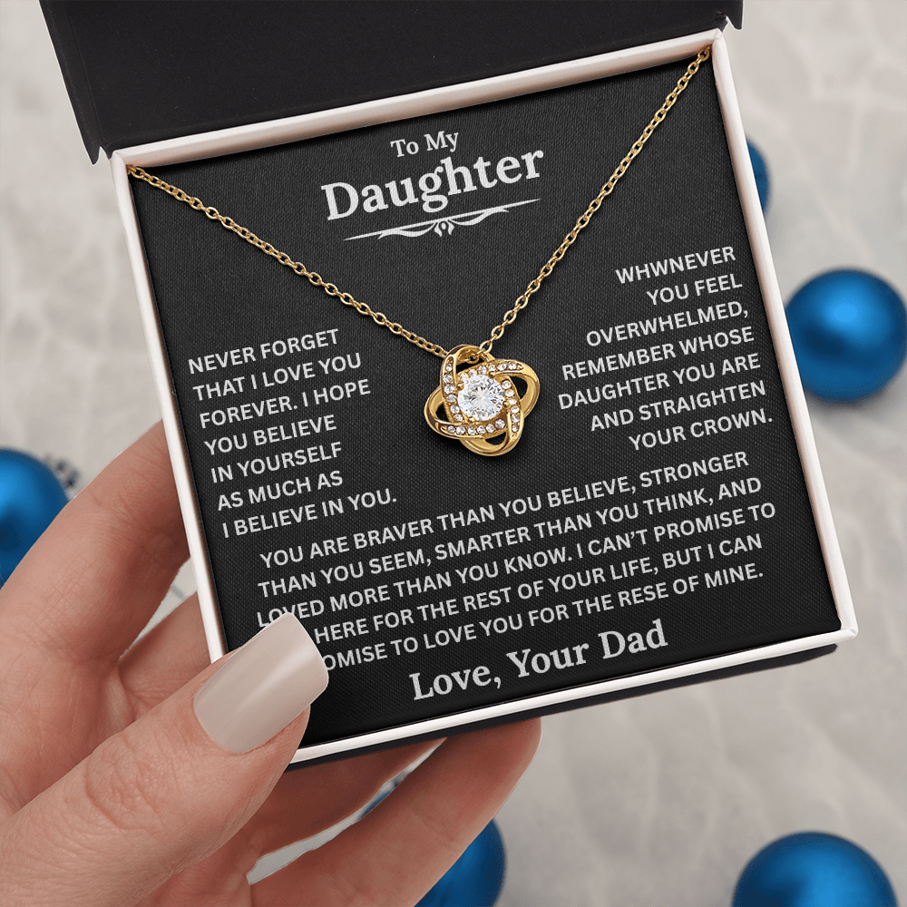 Beautiful Daughter Gift, "Never Forget That I Love You" Love Knot Necklace