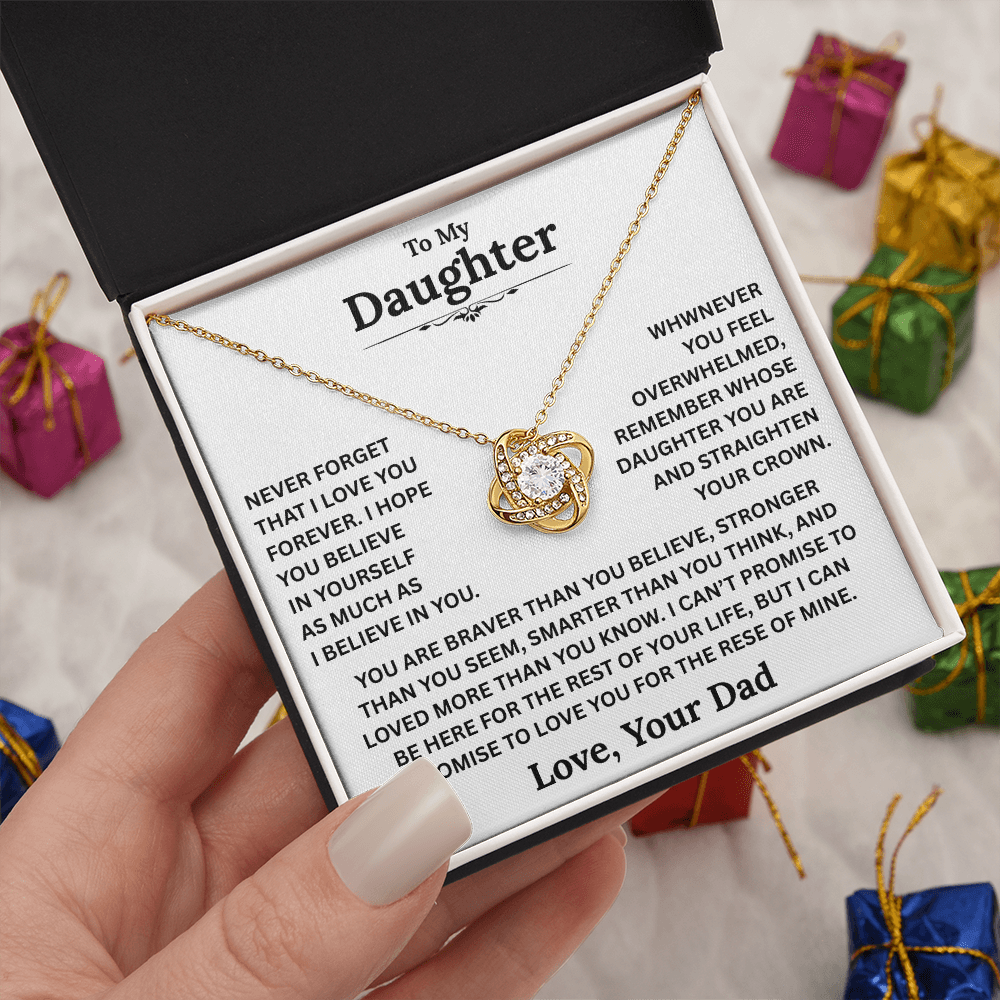 Beautiful Daughter Gift, "Never Forget That I Love You" Love Knot Necklace