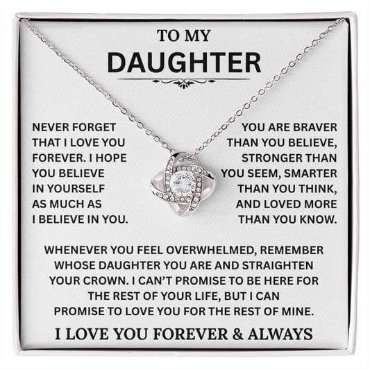 Beautiful Daughter Gift, "Never Forget That I Love You" Love Knot Necklace