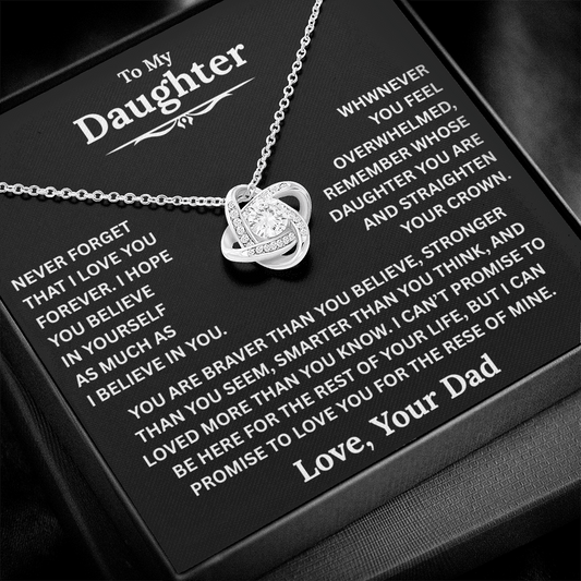 Beautiful Daughter Gift, "Never Forget That I Love You" Love Knot Necklace