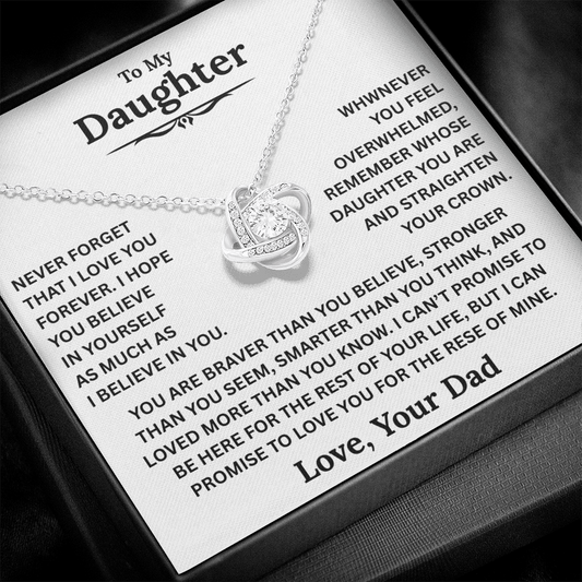 Beautiful Daughter Gift, "Never Forget That I Love You" Love Knot Necklace