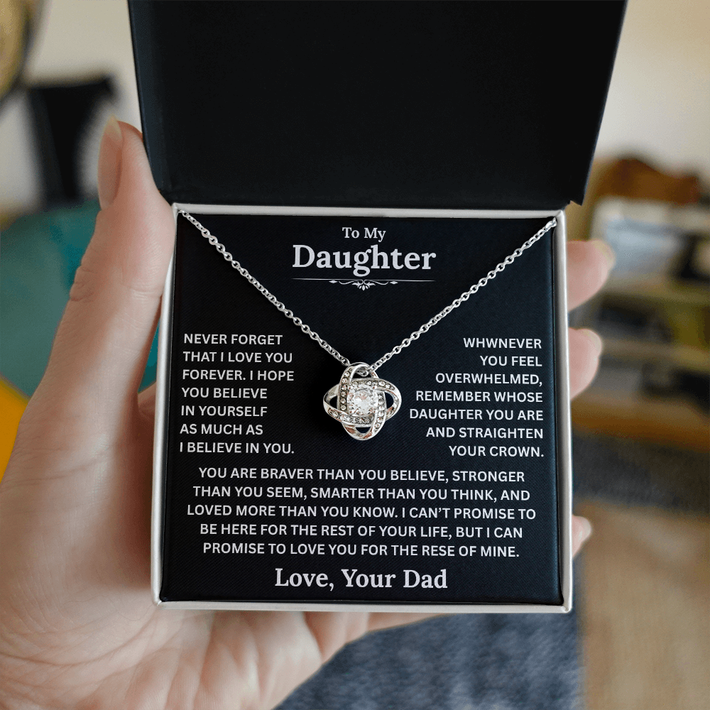 Beautiful Daughter Gift, "Never Forget That I Love You" Love Knot Necklace
