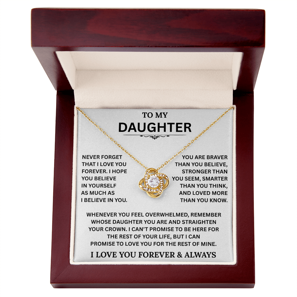 Beautiful Daughter Gift, "Never Forget That I Love You" Love Knot Necklace