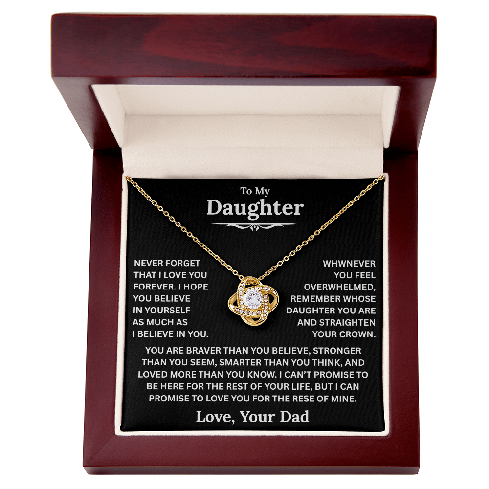 Beautiful Daughter Gift, "Never Forget That I Love You" Love Knot Necklace