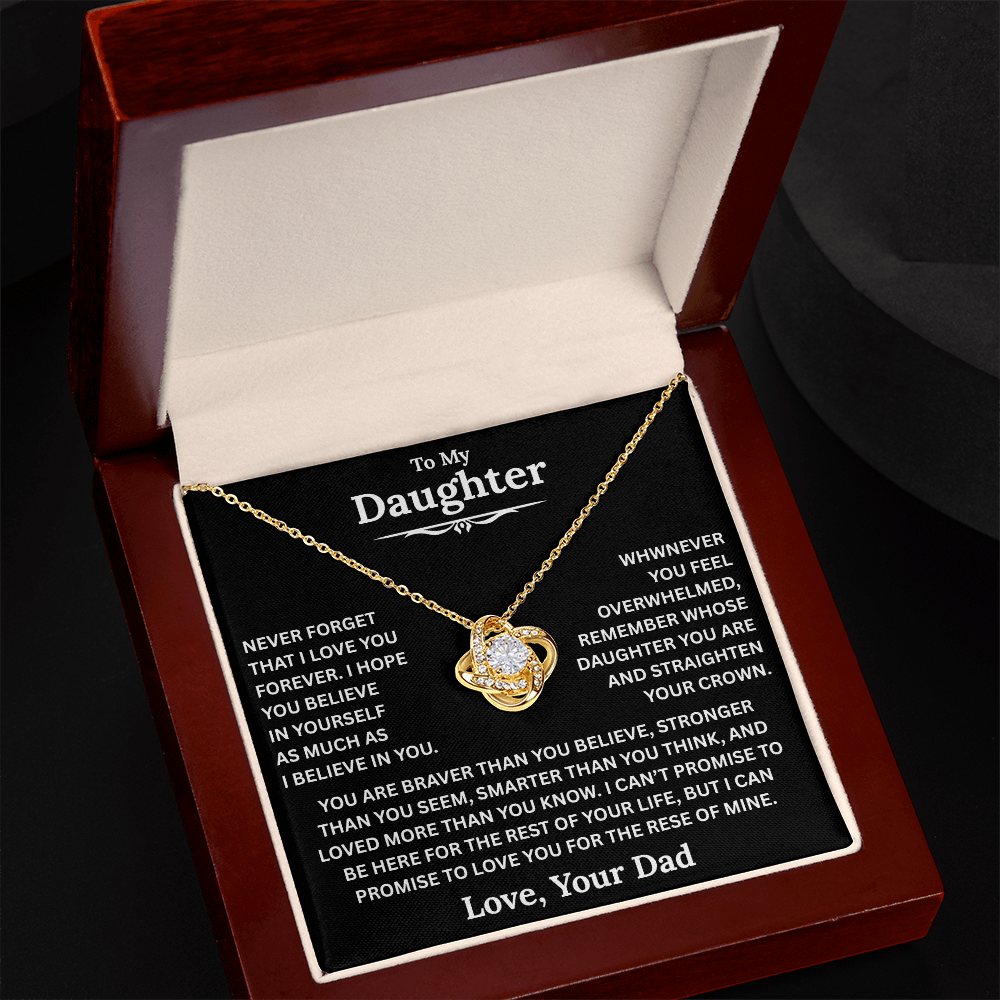 Beautiful Daughter Gift, "Never Forget That I Love You" Love Knot Necklace