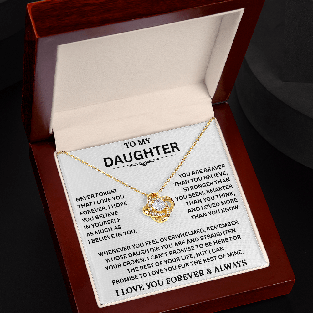 Beautiful Daughter Gift, "Never Forget That I Love You" Love Knot Necklace