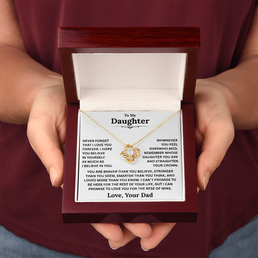 Beautiful Daughter Gift, "Never Forget That I Love You" Love Knot Necklace