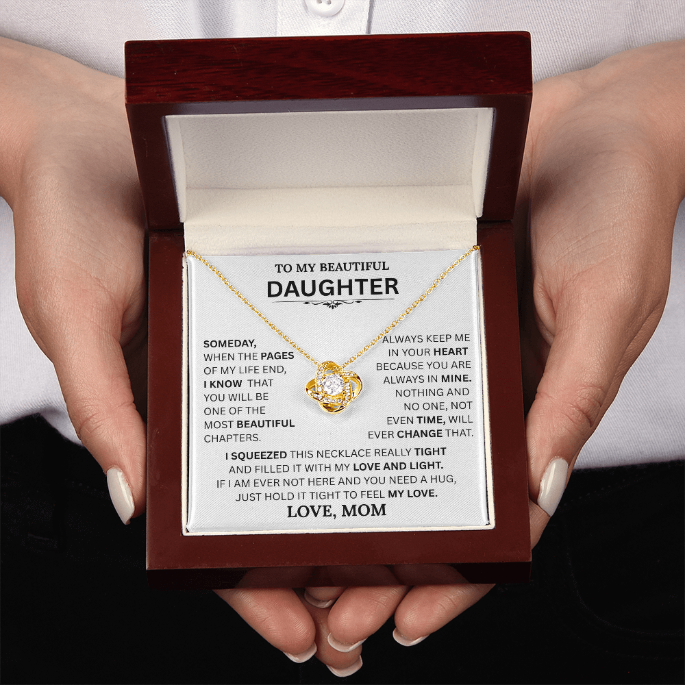 Beautiful Daughter Gift, "Time will never change my love for you" Love Knot Necklace