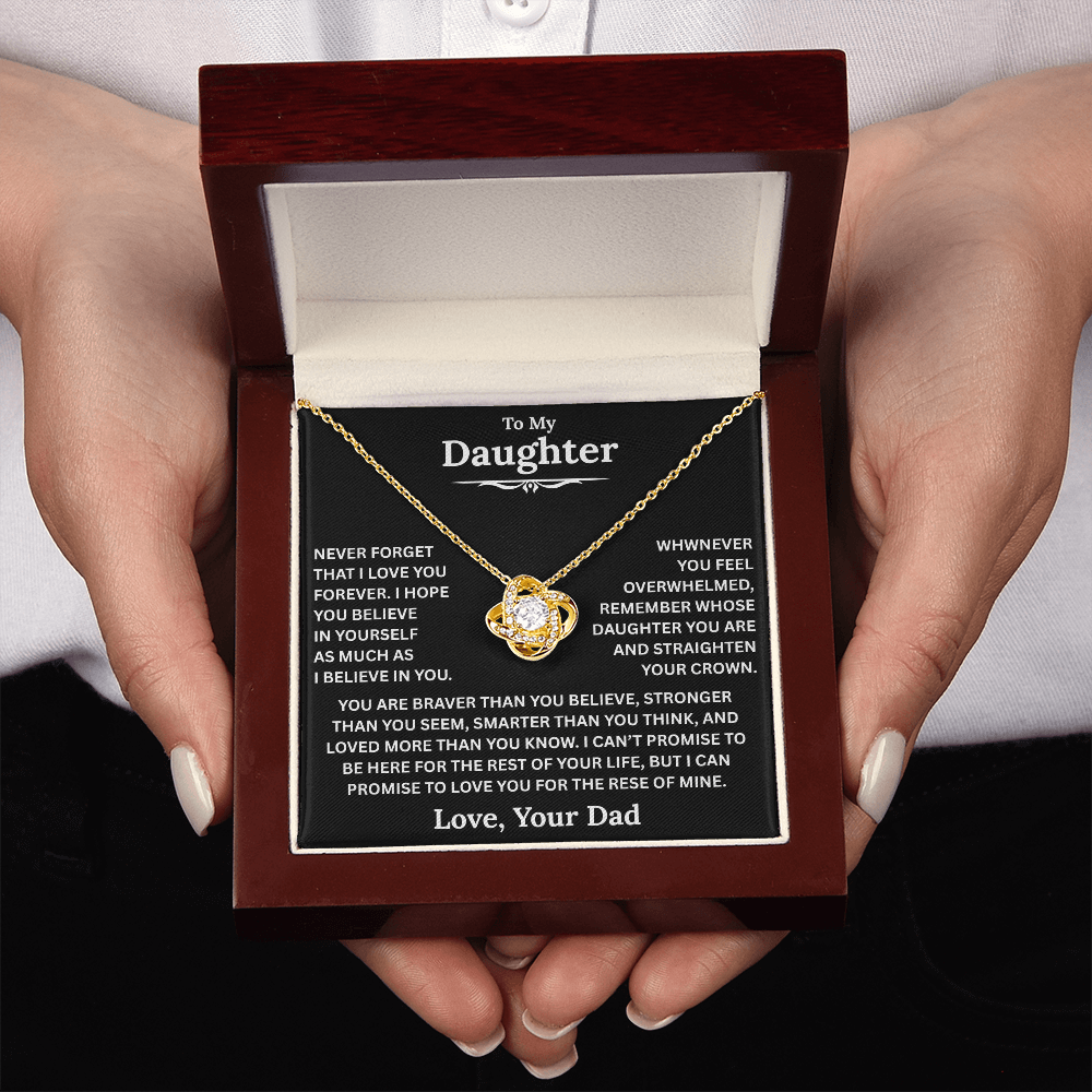 Beautiful Daughter Gift, "Never Forget That I Love You" Love Knot Necklace
