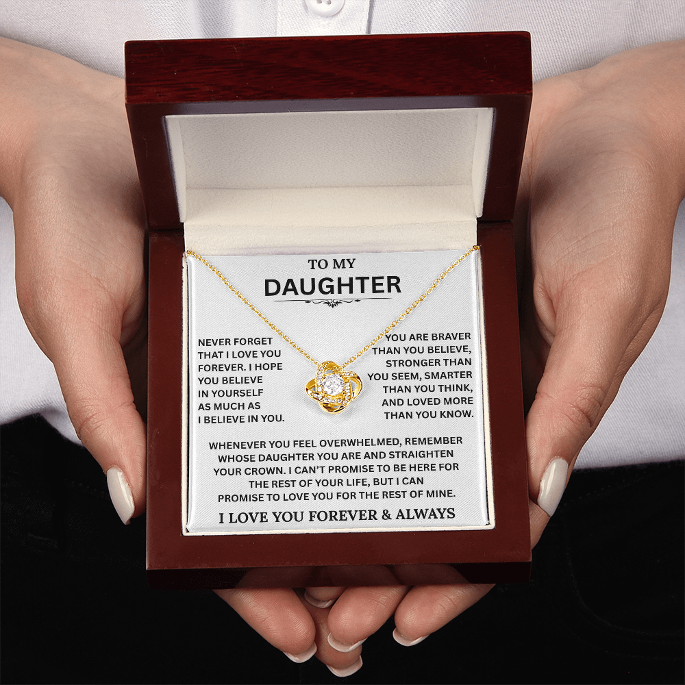 Beautiful Daughter Gift, "Never Forget That I Love You" Love Knot Necklace