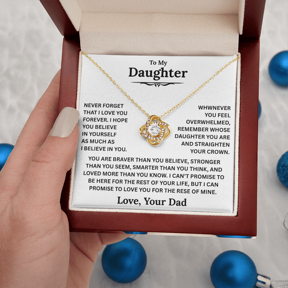 Beautiful Daughter Gift, "Never Forget That I Love You" Love Knot Necklace
