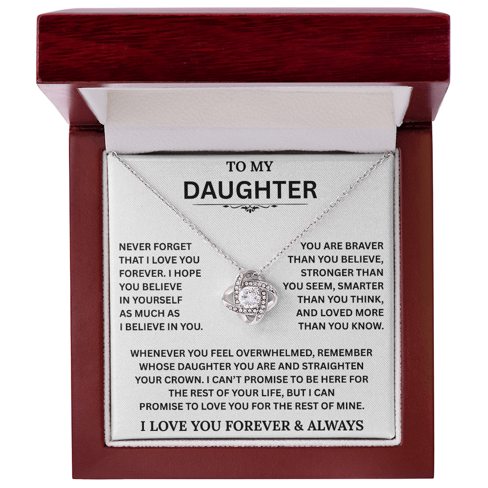 Beautiful Daughter Gift, "Never Forget That I Love You" Love Knot Necklace