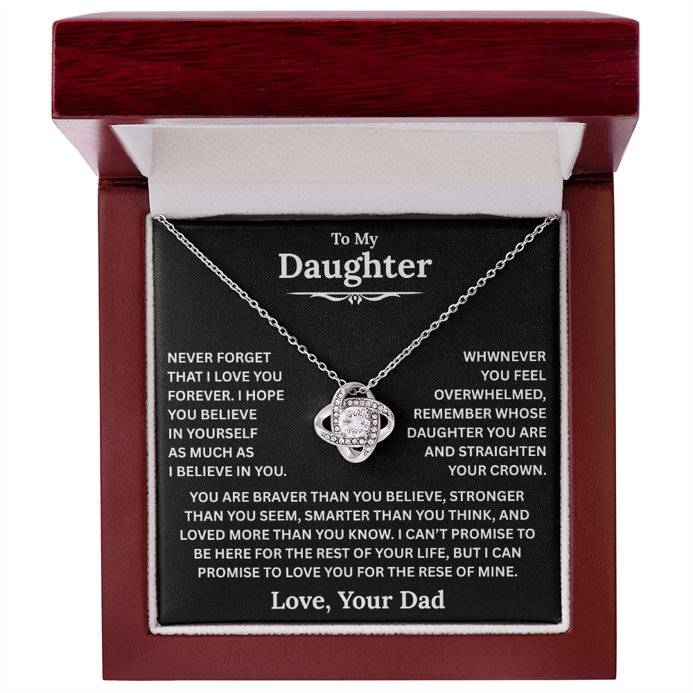 Beautiful Daughter Gift, "Never Forget That I Love You" Love Knot Necklace