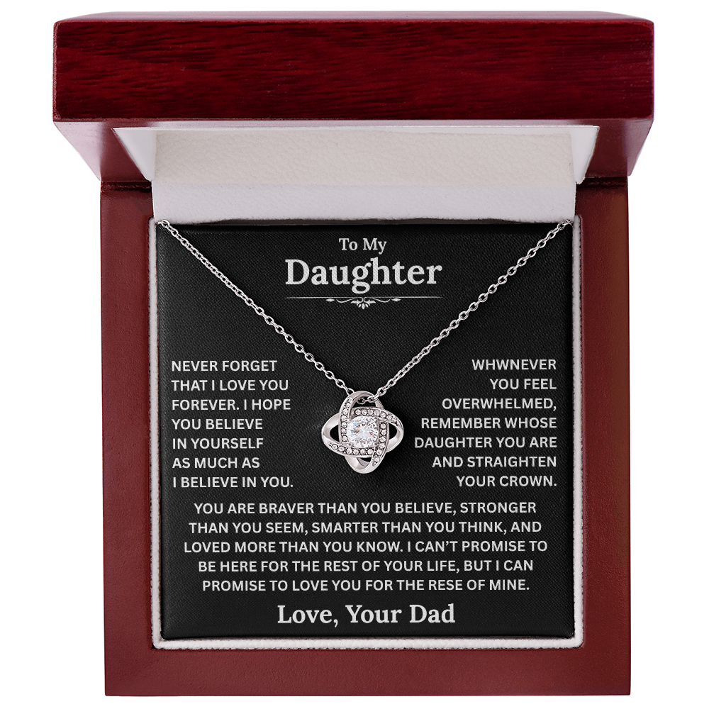 Beautiful Daughter Gift, "Never Forget That I Love You" Love Knot Necklace