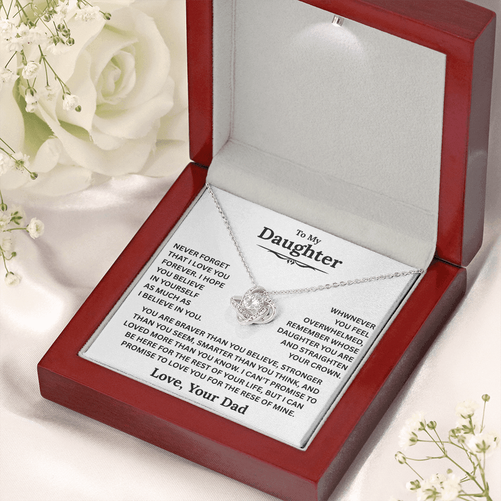 Beautiful Daughter Gift, "Never Forget That I Love You" Love Knot Necklace