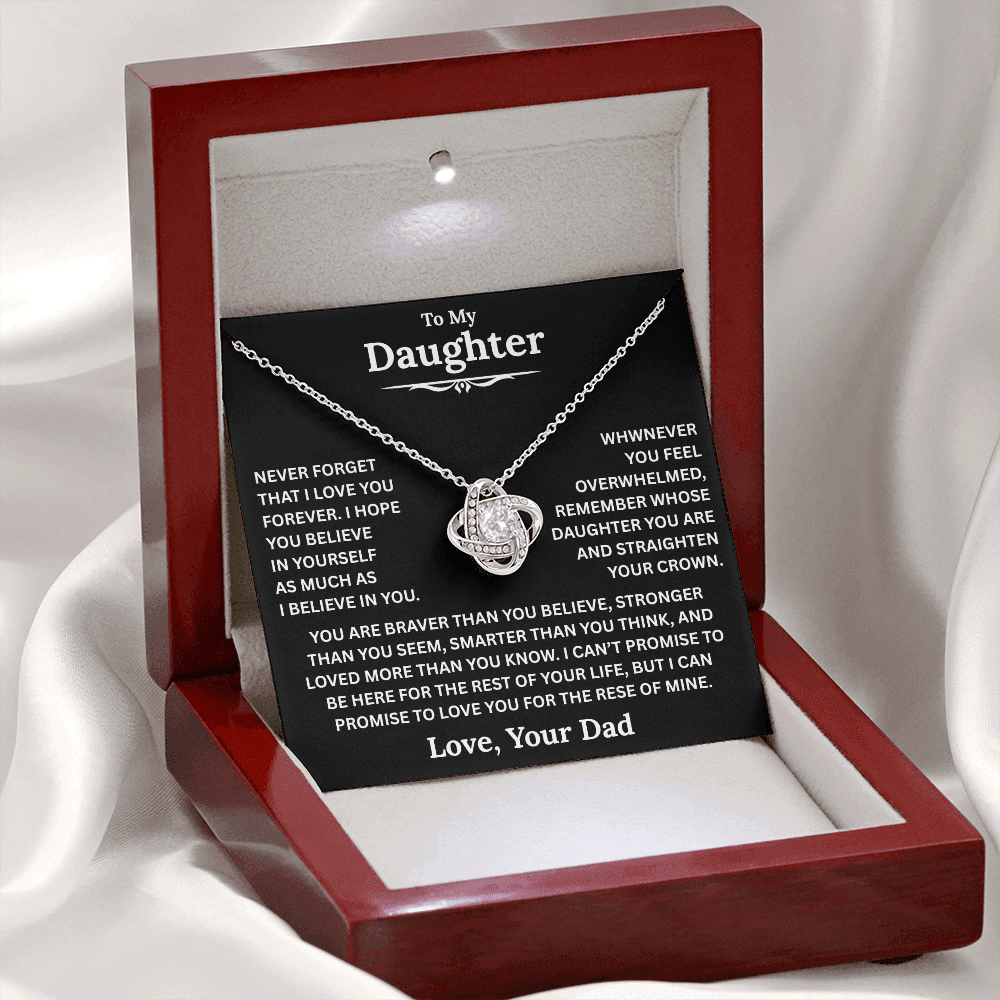 Beautiful Daughter Gift, "Never Forget That I Love You" Love Knot Necklace