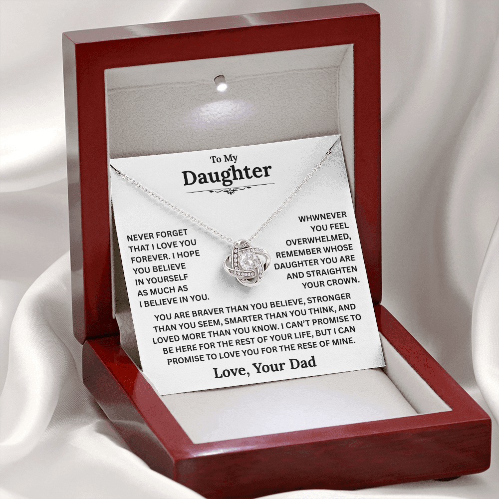 Beautiful Daughter Gift, "Never Forget That I Love You" Love Knot Necklace