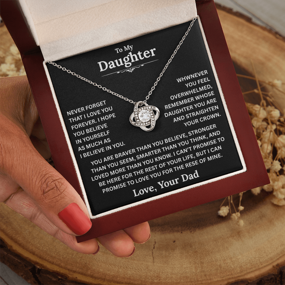 Beautiful Daughter Gift, "Never Forget That I Love You" Love Knot Necklace