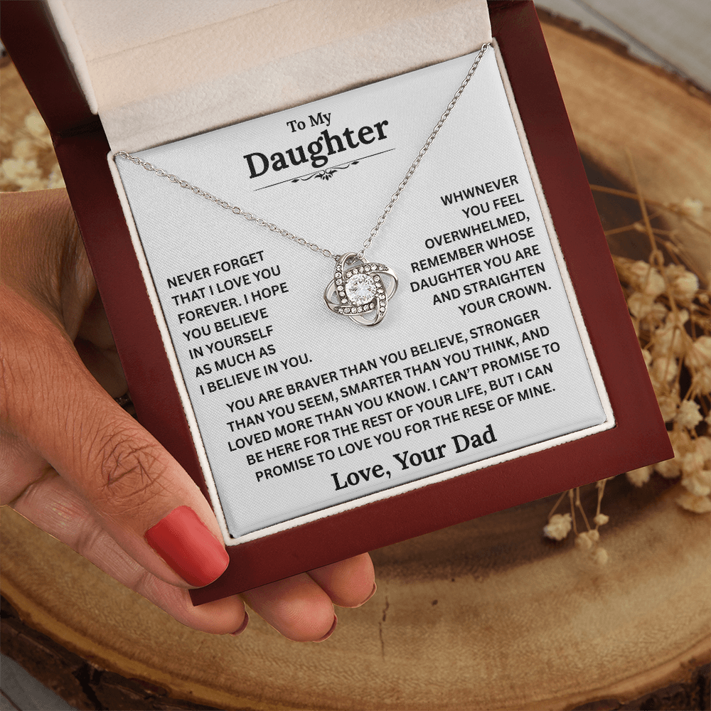 Beautiful Daughter Gift, "Never Forget That I Love You" Love Knot Necklace