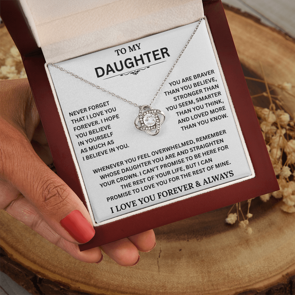 Beautiful Daughter Gift, "Never Forget That I Love You" Love Knot Necklace