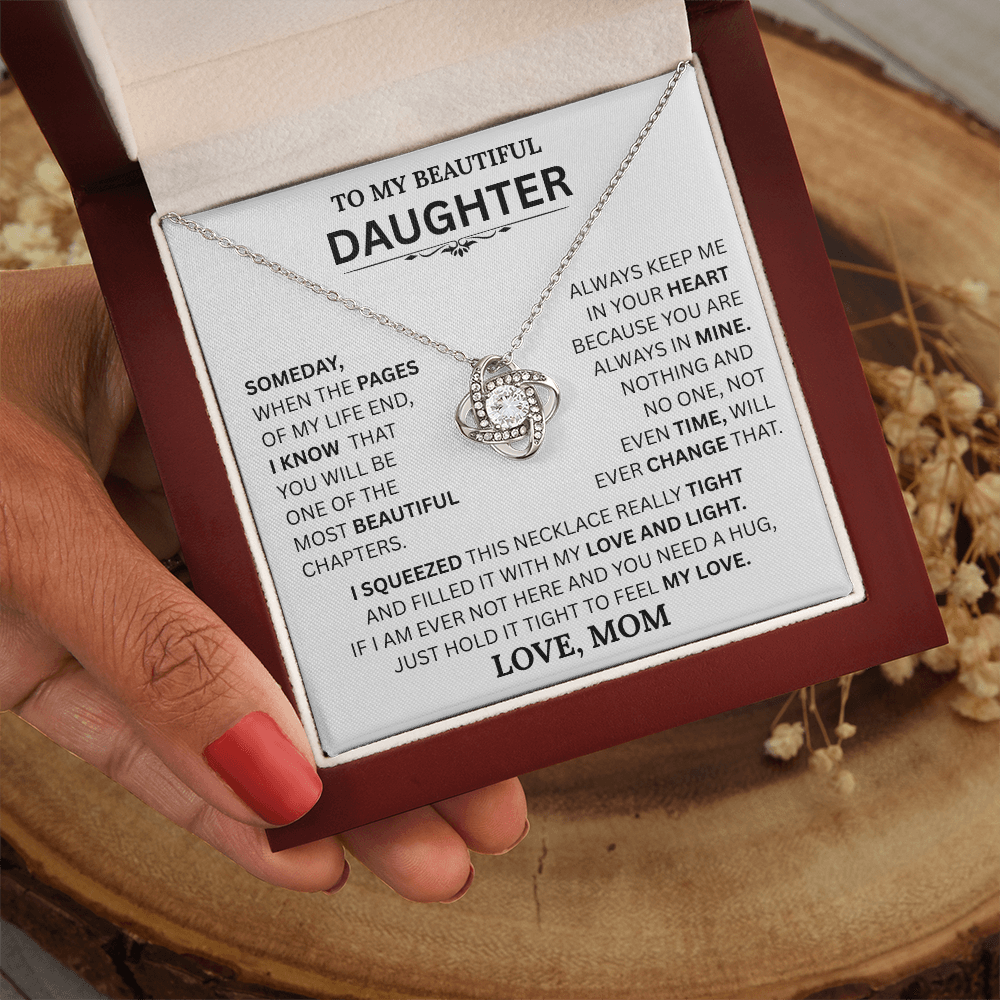 Beautiful Daughter Gift, "Time will never change my love for you" Love Knot Necklace